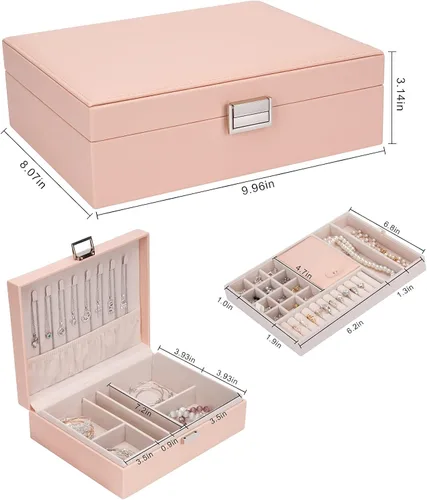 Vista 2 de ATAIMEISEN Caja organizadora de joyas, joyero de viaje, organizador de almacenamiento, caja de aretes, anillo, collar, caja grande de joyería