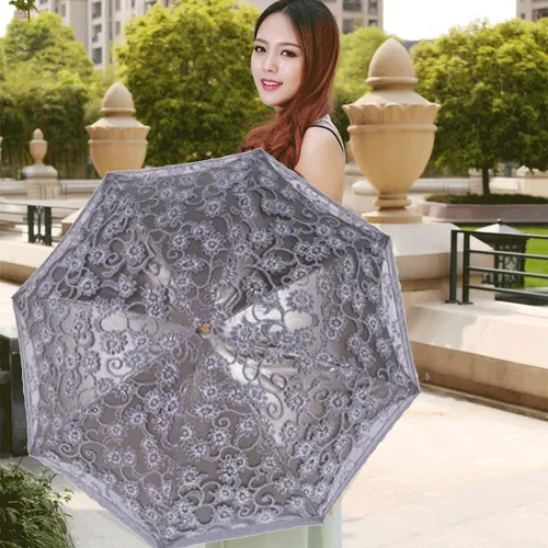 Vista 17 de Orgrimmar Sombrilla de encaje para mujer, protección anti-UV, UPF 50+, paraguas plegable ligero y portátil (negro)