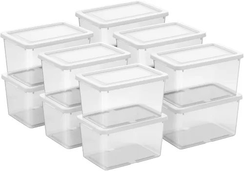 Vista 21 de Sterilite - Paquete de 12 cajas de almacenamiento apilables con tapas a presión; contenedor organizador de plástico resistente para armario, baño