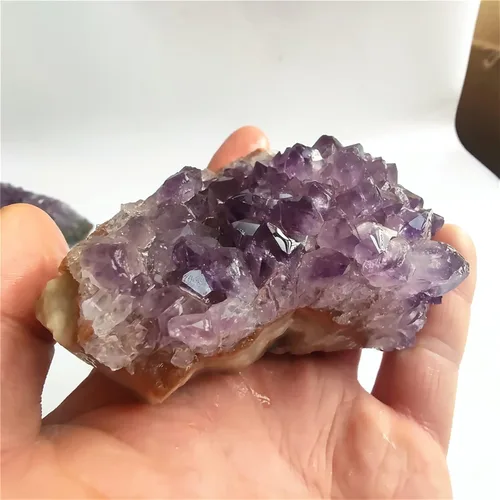 Vista 5 de GEBSKI 1 pieza de piedras de racimo de cristal de amatista natural de cuarzo para decoración del hogar, manualidades, piedras naturales