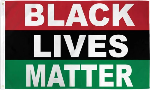 Vista 2 de Bandera Panafricana Black Lives Matter de 3 x 5 pies de poliéster, color África, rojo, negro, bandera verde con BLM Pride Black Lives Matter