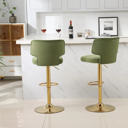 Vista 8 de 2 taburetes de bar modernos de altura de mostrador con parte trasera tapizada giratoria ajustable para cocina, isla restaurante, aguacate, verde