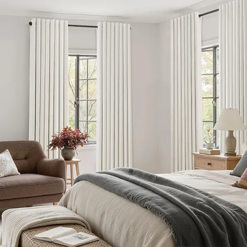 Vista 4 de Beige White Linen Blackout Curtains 90 Length 2 Panels Set for Living Room Bedroom, 100% Black Out Thermal Insulated Linen Drapes, Room Darkening