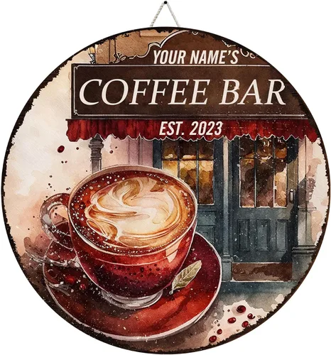 Vista 12 de Artsy Woodsy Letrero personalizado de madera para barra de café (no tallada o neón), placa de pared para decoración de cocina, regalos 01