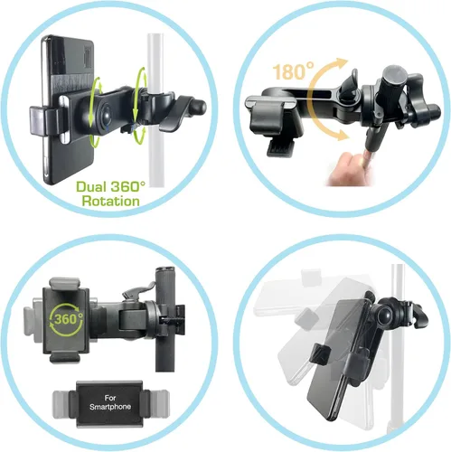 Vista 4 de AccessoryBasics, Music Boom, soporte para micrófono y celulares con base giratoria de 360º ajustable para Smartphone Apple iPhone X 8 7 Plus 6s
