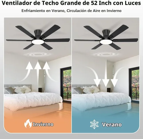 Vista 4 de Ventiladores de techo negros de 52 pulgadas con luces, ventilador de techo