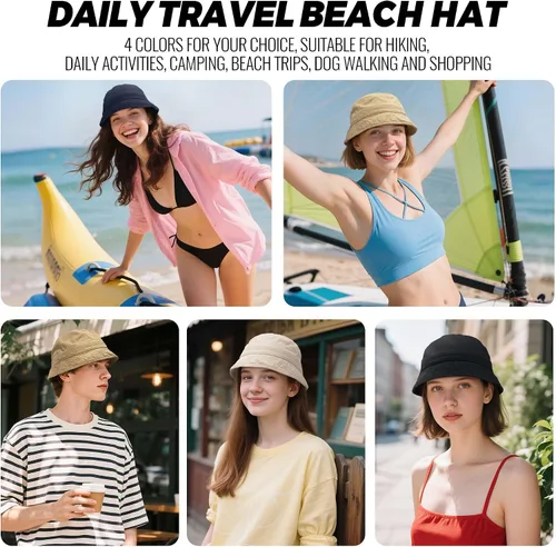 Vista 8 de Croogo Sombrero de pescador lavado retro sombrero de playa unisex al aire libre pescador gorra floppy sol safari verano sombrero