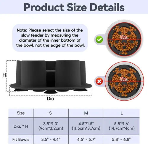 Vista 3 de Slow Feeder Dog Bowls Insert 3.5" ×1.3" Silicone Slow Feeder Insert, Black Balck
