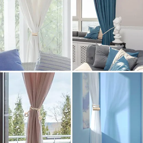 Vista 3 de Alzapaños magnéticos fuertes de 18 pulgadas, sujetadores de cortina modernos, estilo trenzado, cuerda decorativa para cortinas (2 unidades, beige)