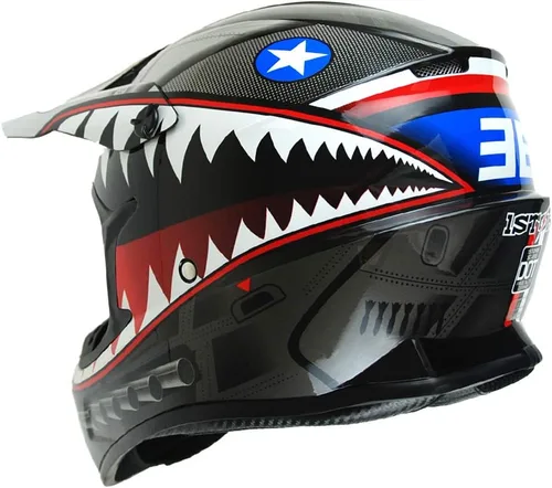 Vista 6 de 1Storm - Casco de motocross para adultos BMX MX ATV Dirt Bike Downhill Mountain Bike estilo Monster Shark Racing HKY_SC09S Negro tiburón