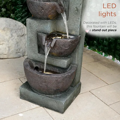 Vista 7 de Alpine Corporation TZL390 Elegante fuente de cascada de cuencos de 5 niveles para exteriores con luces LED para jardín, patio, jardín trasero