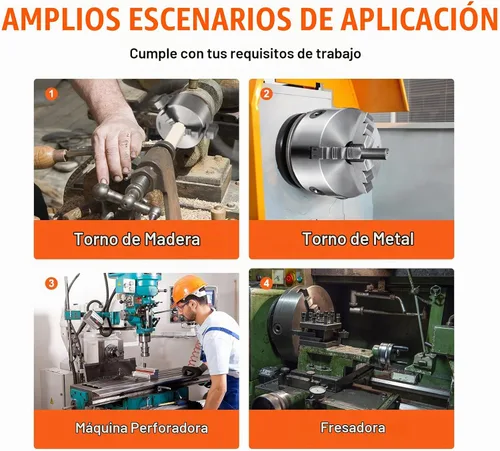 Vista 6 de VEVOR Mandril de torno de 3 mordazas, mandril de torno autocentrante de 6'', rango de sujeción de 0.14-6.3 pulgadas/3.5-160 mm con tornillos