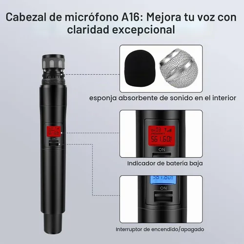 Vista 6 de innopow Sistema de micrófono inalámbrico de 4 canales, micrófono inalámbrico de metal UHF cuádruple, 2 micrófonos de mano, 2 micrófonos de bolsillo