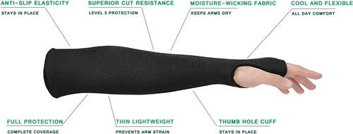 Vista 5 de 5 pares de mangas protectoras para brazos, protección de nivel 5 resistente a cortes con orificio para el pulgar (negro)