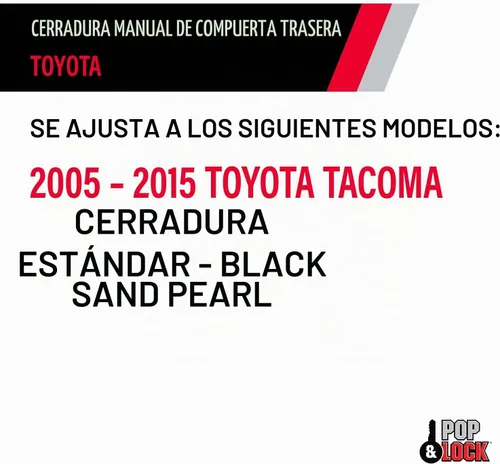 Vista 5 de Pop & Lock Cerradura manual de puerta trasera para Toyota Tacoma, Negro Arena Perla