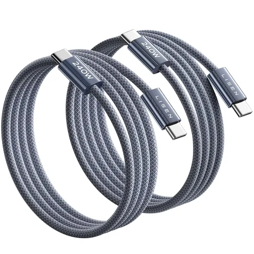 Vista 8 de LISEN - Cable corto USB C a USB C de 240 W (1.5 pies+1 5 pies) 2-Pack, Black USBC Cable for iPhone 17/16/15 Pro Max, iPad Pro/Air, MacBook