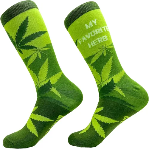Vista 2 de Crazy Dog T-Shirts Calcetines divertidos para hombre, diseño de hojas de marihuana, 420, para amantes del humo, Verde - Hierba