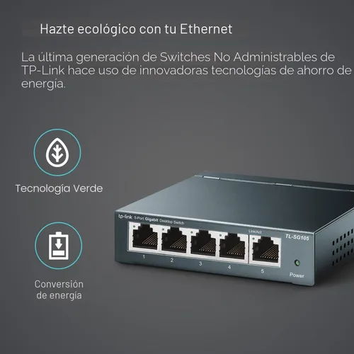 Vista 5 de TP-Link TL-SG105, conmutador Ethernet Gigabit no administrado de 5 puertos, concentrador de red, divisor Ethernet, Plug & Play, diseño de metal sin