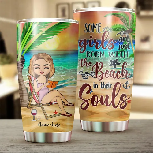 Vista 2 de Vaso personalizado con texto en inglés "Some Girls Are Just Born With The Beach", regalo para mejores amigas, hermanas, mejores amigas de una mujer