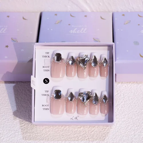 Vista 8 de LIGHT RAIN - Uñas a presión medianas con diseño de galaxia Andromeda, de lujo, reutilizables, de siete capas, con acabado UV, uñas postizas hechas a