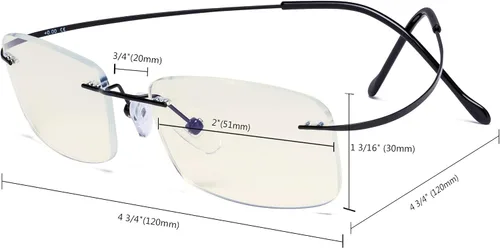 Vista 6 de CessBlu Gafas de computadora de titanio Gafas de lectura sin marco para lectores con filtro de luz azul