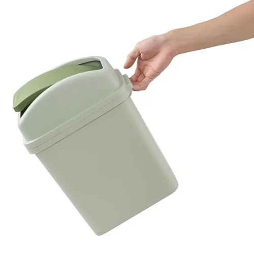 Vista 4 de Bote de basura de 1.8 galones con tapa giratoria, cubo de basura de plástico de 7 L (verde), F