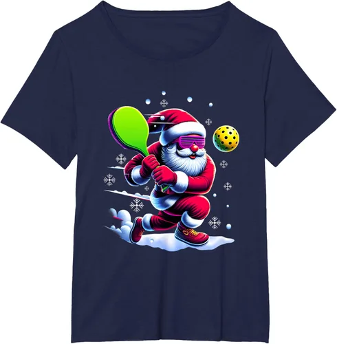 Vista 16 de Pickle Ball Navidad Santa Deporte Jugador Padel Raqueta Snow Camiseta Negro