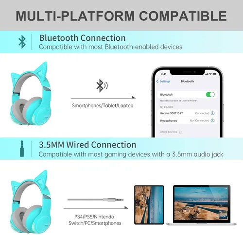Vista 2 de Edifier G5BT CAT Auriculares inalámbricos Bluetooth con cable para juegos con micrófono (turquesa)