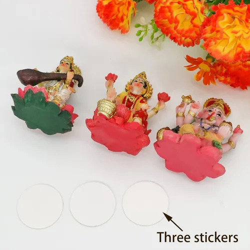 Vista 7 de alikiki Estatua hindú de Laxmi Ganesh Saraswati – 2.5 pulgadas de alto India Dios Lakshmi Ganesha figura para decoración de tablero de automóvil