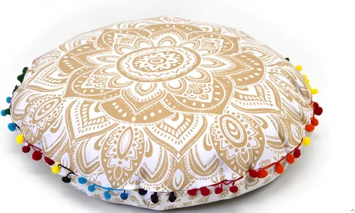 Vista 17 de CRAFT KALA Funda de cojín de 22 pulgadas para meditación, diseño de mandala, funda para puf, asiento redondo, mandala bohemio, de algodón
