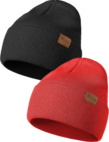 Vista 16 de Gorro de punto para hombre y mujer, gorro de invierno de punto, gorro de calavera, gorro de nieve a rayas, gorro térmico con puños 2p-negro+verde