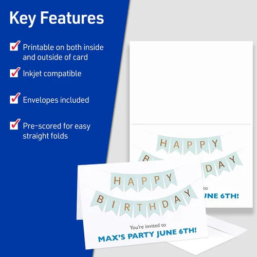 Vista 3 de Avery® Tarjetas de felicitación de media pliegue, 5.5 x 8.5 pulgadas, color blanco sin recubrimiento, 30 tarjetas