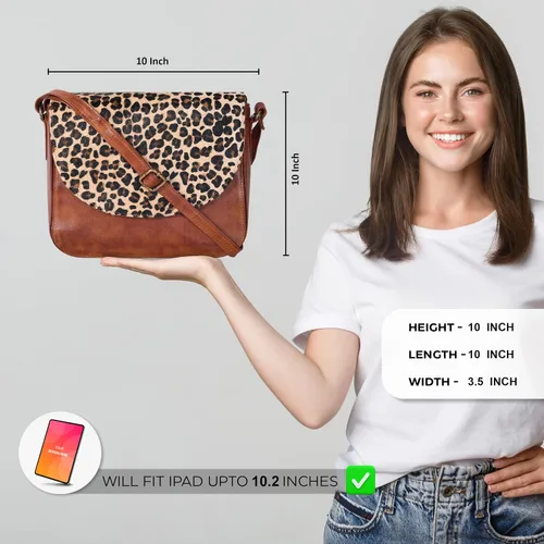 Vista 3 de Bolso bandolera de cuero genuino para mujer con correa ajustable, bolsillo móvil y cremallera exterior e