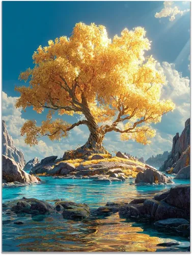 Vista 11 de VOCBAN Abstract Tree Landscape Painting On Canvas Poster Wall Artworks Pictures Living Room and Bedroom Picture Prints for Walls(blue blue 109