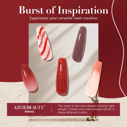 Vista 7 de AZUREBEAUTY Polvo de uñas de inmersión, kit de iniciación de 6 colores con purpurina marrón y roja, arte de uñas francesa, manicura de bricolaje
