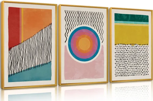 Vista 25 de HPINUB - Lienzo decorativo abstracto moderno para pared, juego de 3 impresiones artísticas enmarcadas, pintura de pared grande en blanco y negro, 16
