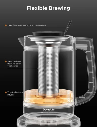 Vista 5 de GoveeLife - Hervidor Eléctrico Inteligente con Infusor de Té para Hojas Sueltas, Hervidor Eléctrico de Té de 1.7 L con Programa de Infusión, Control