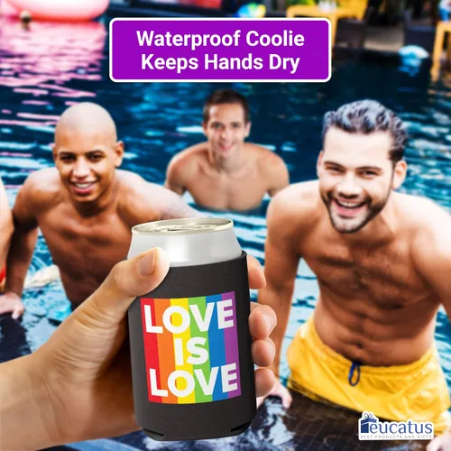 Vista 5 de LGBTQ Pride - Paquete de 6 enfriadores de latas – Fundas de neopreno arcoíris para cerveza, regalo divertido, soportes plegables para bebidas
