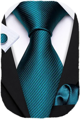 Vista 76 de Barry.Wang Juego de corbatas para hombre, corbata de seda a rayas, tejido a cuadros, gemelos formales, negocios, boda