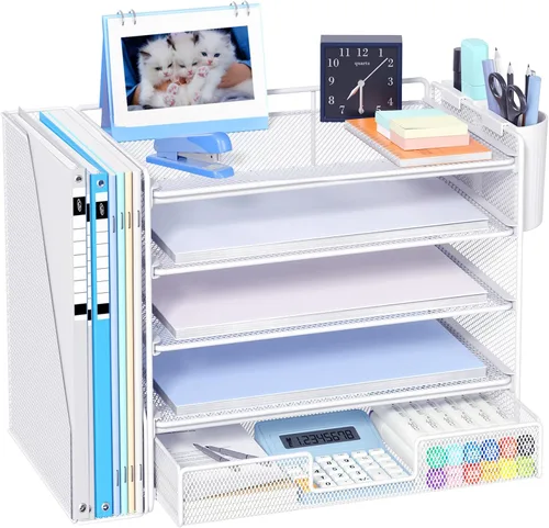 Vista 14 de OPNICE - Organizadores de escritorio y accesorios, para espacio de trabajo, suministros de oficina, organizador de archivos con 2 soportes para Negro