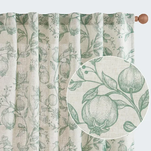 Vista 11 de Jinchan Cortinas de lino para sala de estar de 63 pulgadas de largo, con estampado de hojas tropicales, cortinas botánicas de lino estilo rústico