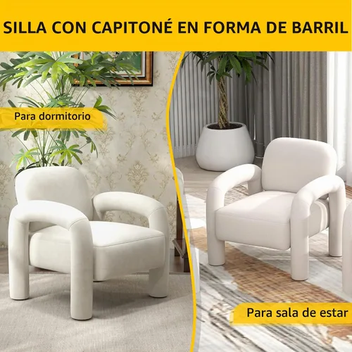 Vista 4 de Silla decorativa moderna, cómoda silla tapizada de terciopelo, acogedora silla individual de tocador, silla de barril copetudo, silla de lectura