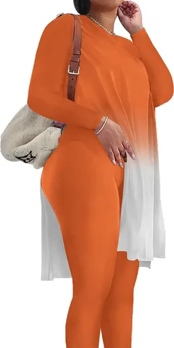 Vista 2 de AOMONI Conjunto de 2 piezas para mujer, túnica de manga larga, conjuntos de entrenamiento degradados