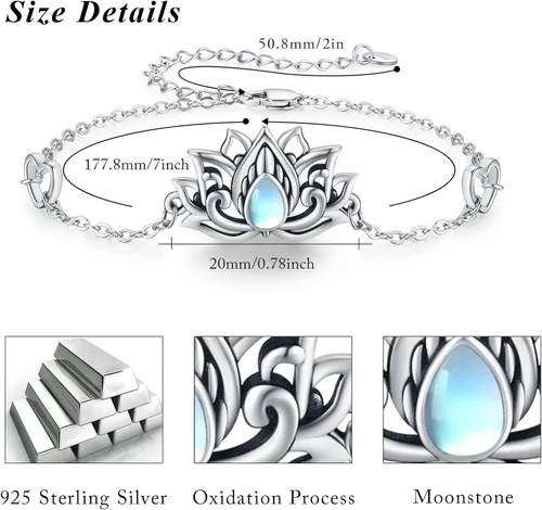 Vista 5 de Pulseras de plata de ley 925 con diseño floral de vidlotoluna de estrellaónixturquesapiedra lunarmalaquita, regalo de joyería floral para mujeres