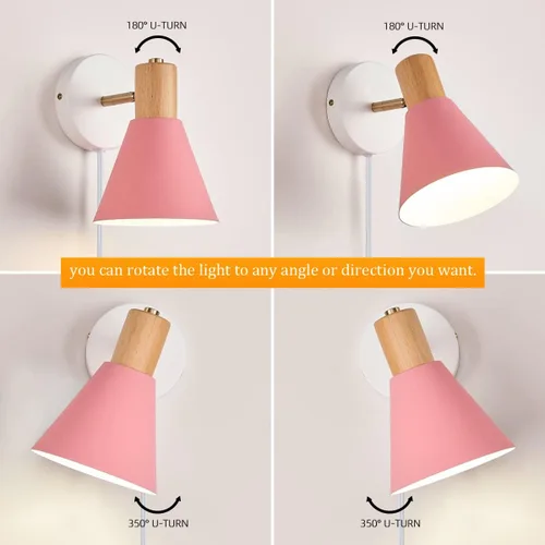 Vista 9 de ClanKin Juego de 2 apliques de pared para dormitorio, lámpara de lectura de pared estilo madera ajustable y regulable en color negro, luz de pared