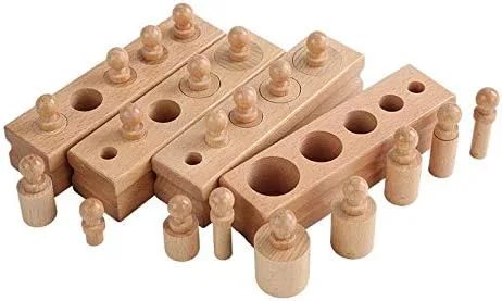 Vista 3 de Adena Montessori Bloque de cilindros pequeños de madera, enchufe de cilindro con perillas, herramientas educativas sensoriales para preescolar