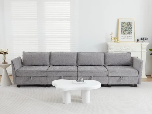 Vista 35 de ORRD Juego de sofá modular esquinero de gran tamaño, sofá convertible en forma de L con almacenamiento, sofá modular de 8 plazas con otomanas y Beige