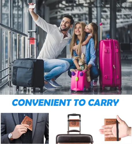 Vista 7 de Portatarjetas de pasaporte y vacuna combinada, funda tipo cartera, cartera de viaje de cuero con bloqueo RFID para hombres y mujeres, Marrón