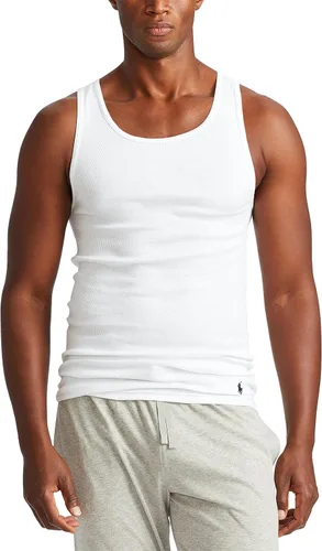 Vista 2 de POLO RALPH LAUREN Tanques de algodón de ajuste clásico para hombre, paquete de 3, Blanco