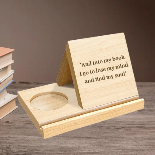 Vista 9 de Estantería personalizada con diseño de flor de nacimiento de madera de roble macizo, soporte para libros de madera con texto personalizado, soporte